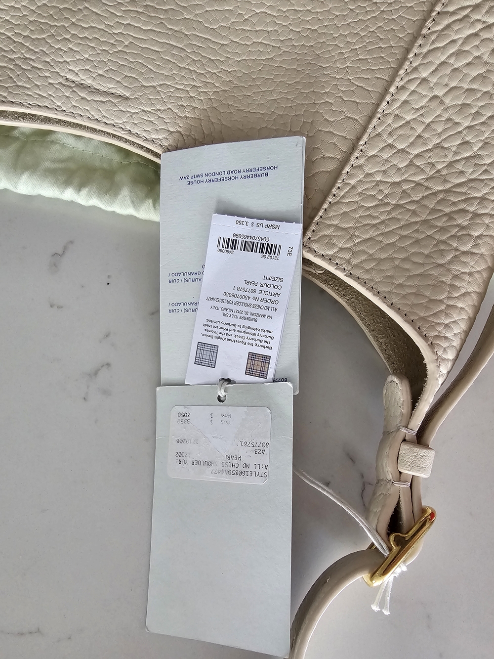 Burberry Cream Pebbled Leather Shoulder Hobo with Gold Hardware - Picture 8 of 10